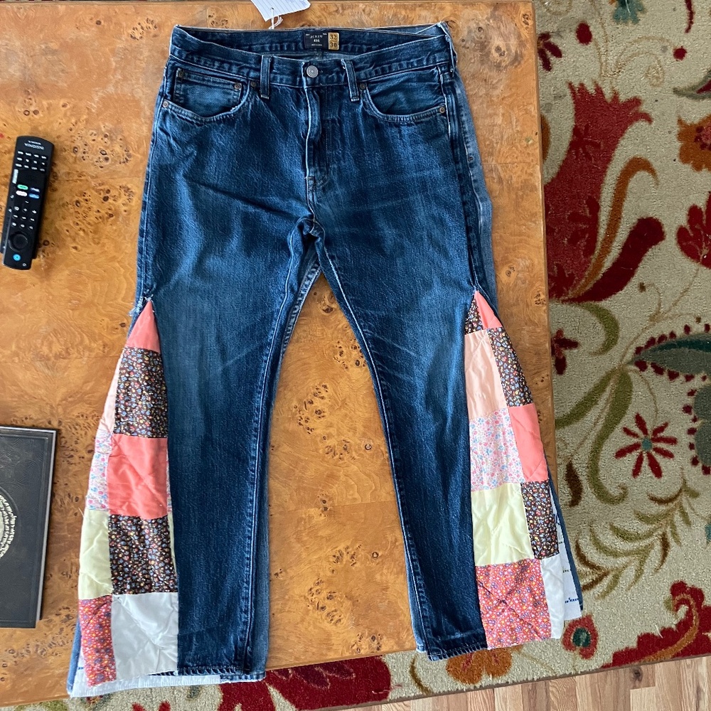 Upcycled J Crew Barrel Flare Patchwork Jeans 32x30 - image 6